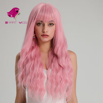 Natural pink long curly fashion and party wig | Smart Wigs Sydney NSW